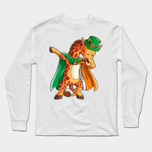 Dabbing Giraffe St Patricks Day Men Leprechaun Irish Long Sleeve T-Shirt